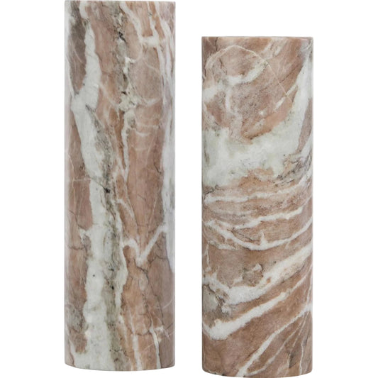 Marble Pillar Candleholders (Set of 2) by John-Richard in natural brown. Made from unique in a unique style.