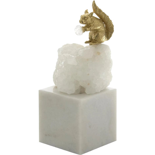 Brass Squirrel and Quartz Sculpture on Marble by John-Richard. Made from unique in a unique style.