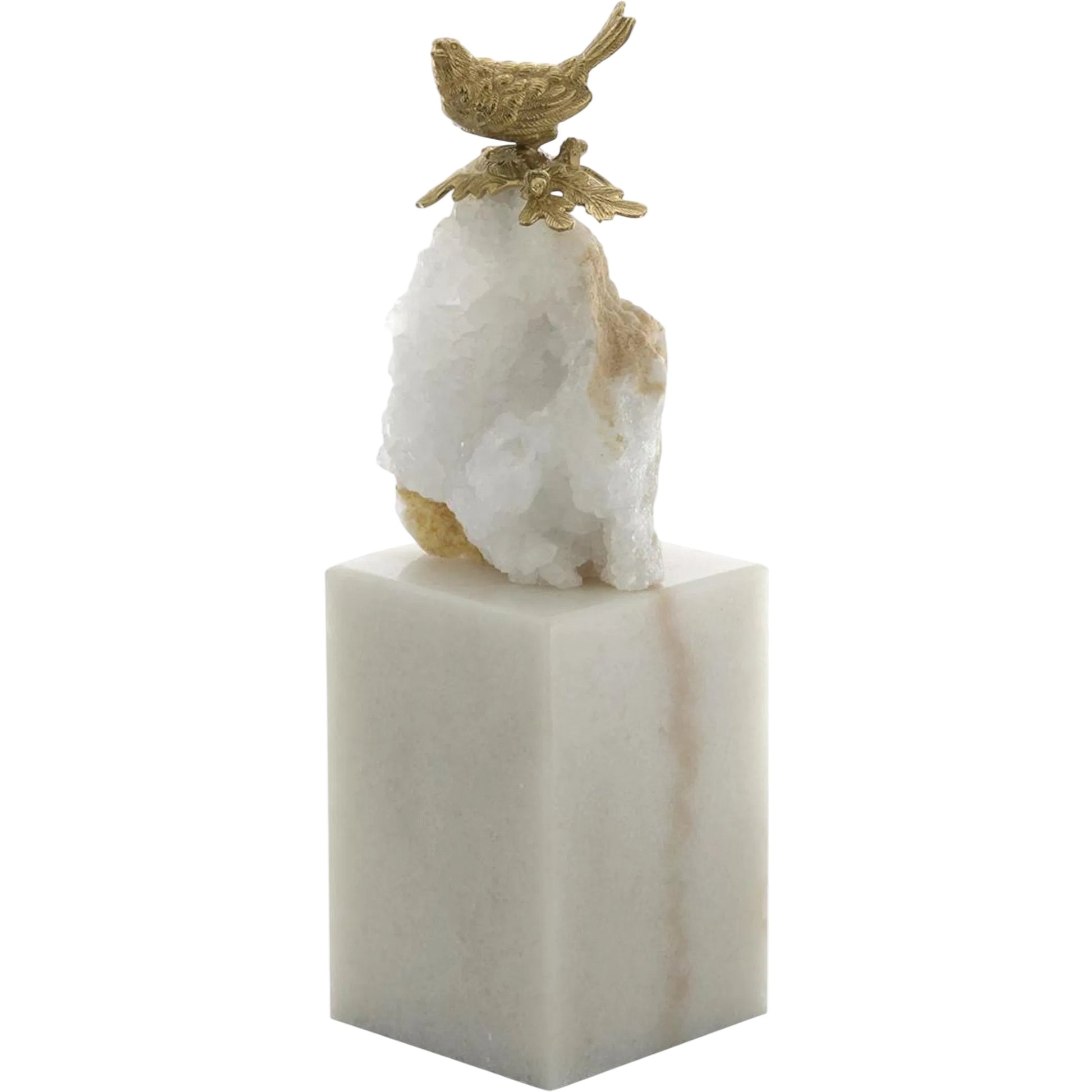 Brass Bird and Quartz Sculpture on Marble by John-Richard. Made from unique in a unique style.