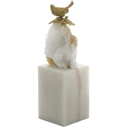 Brass Bird and Quartz Sculpture on Marble by John-Richard. Made from unique in a unique style.