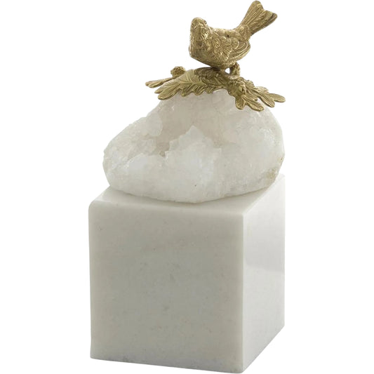 Brass Bird and Quartz Sculpture on Marble by John-Richard. Made from unique in a unique style.