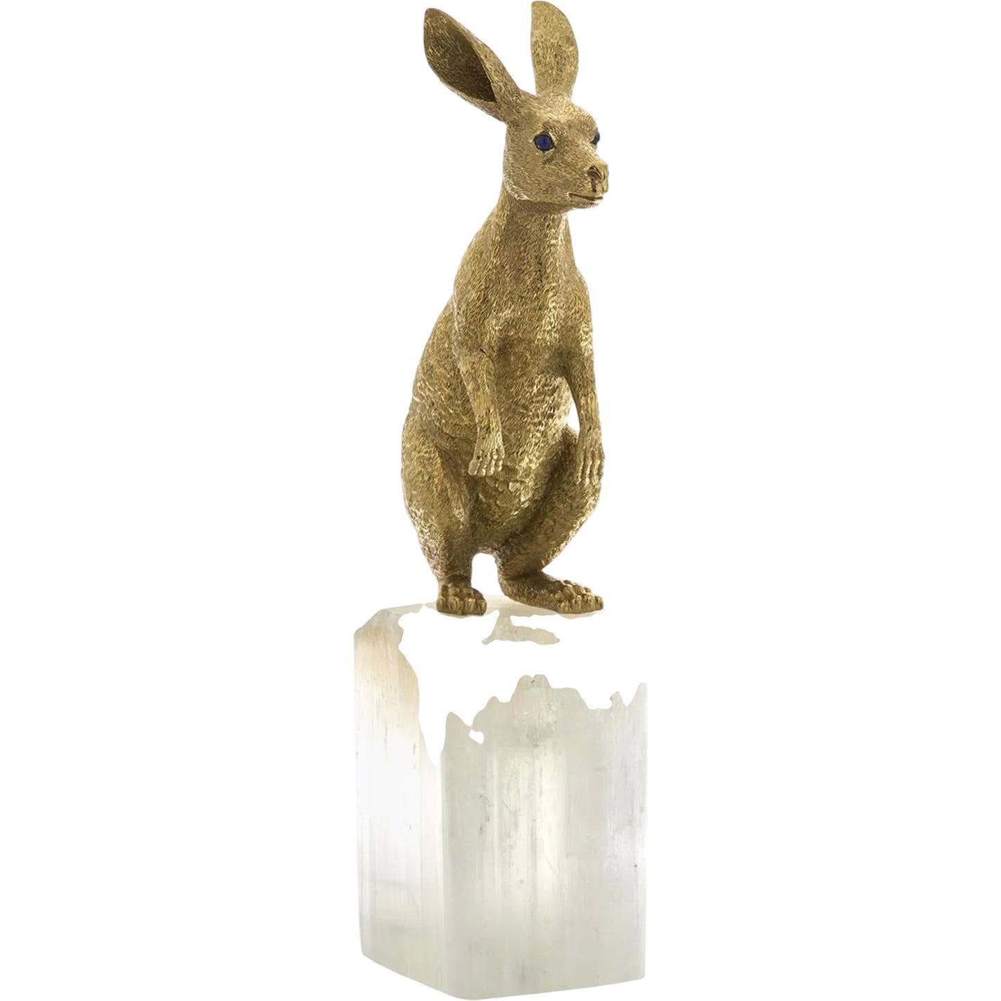 001 SI-2537135 | Primary Silo | Brass Hare Sculpture on Selenite by John-Richard. Made from unique in a unique style.
