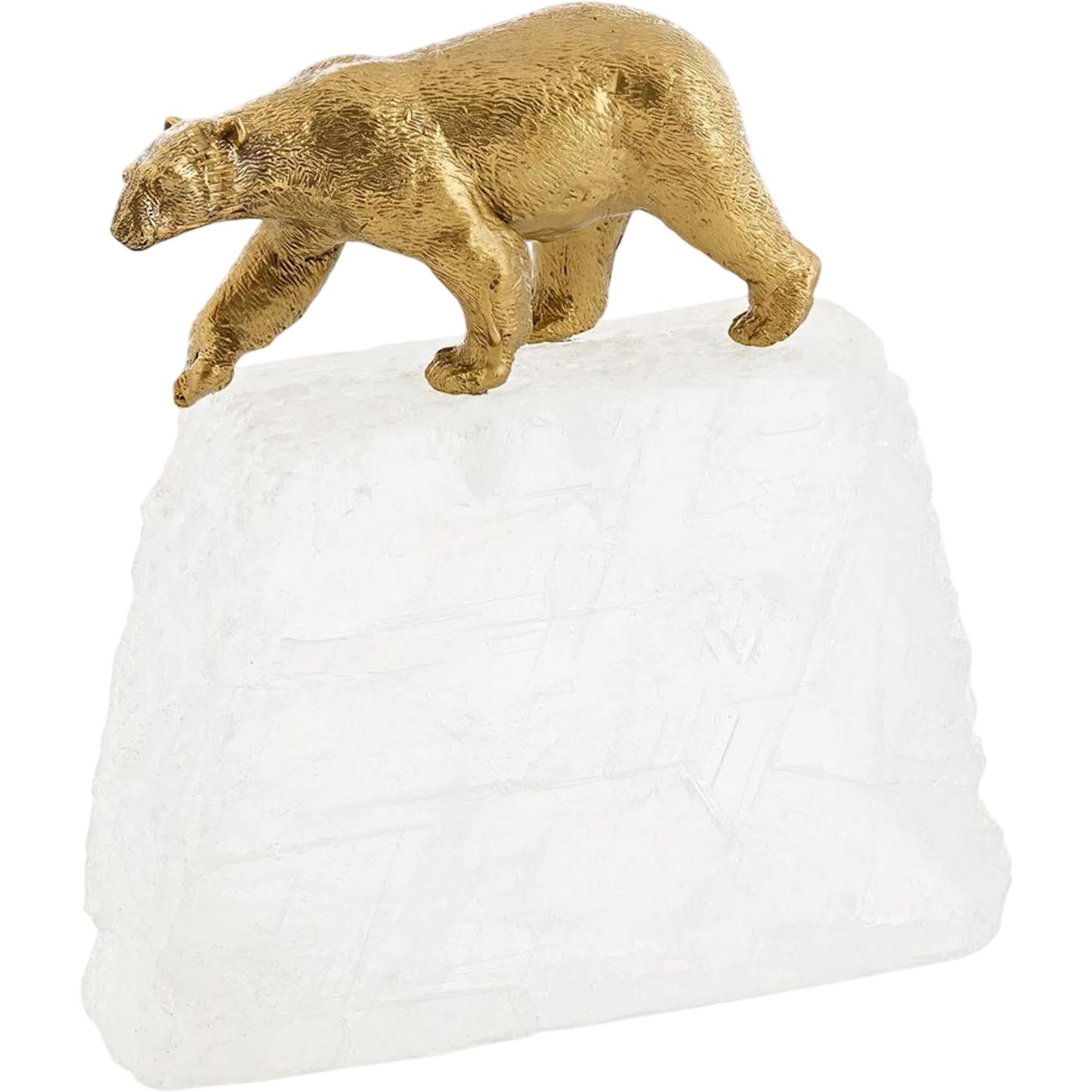 000 SI-2629134 | Primary Silo | Brass Bear Sculpture on Selenite by John-Richard. Made from unique in a unique style.