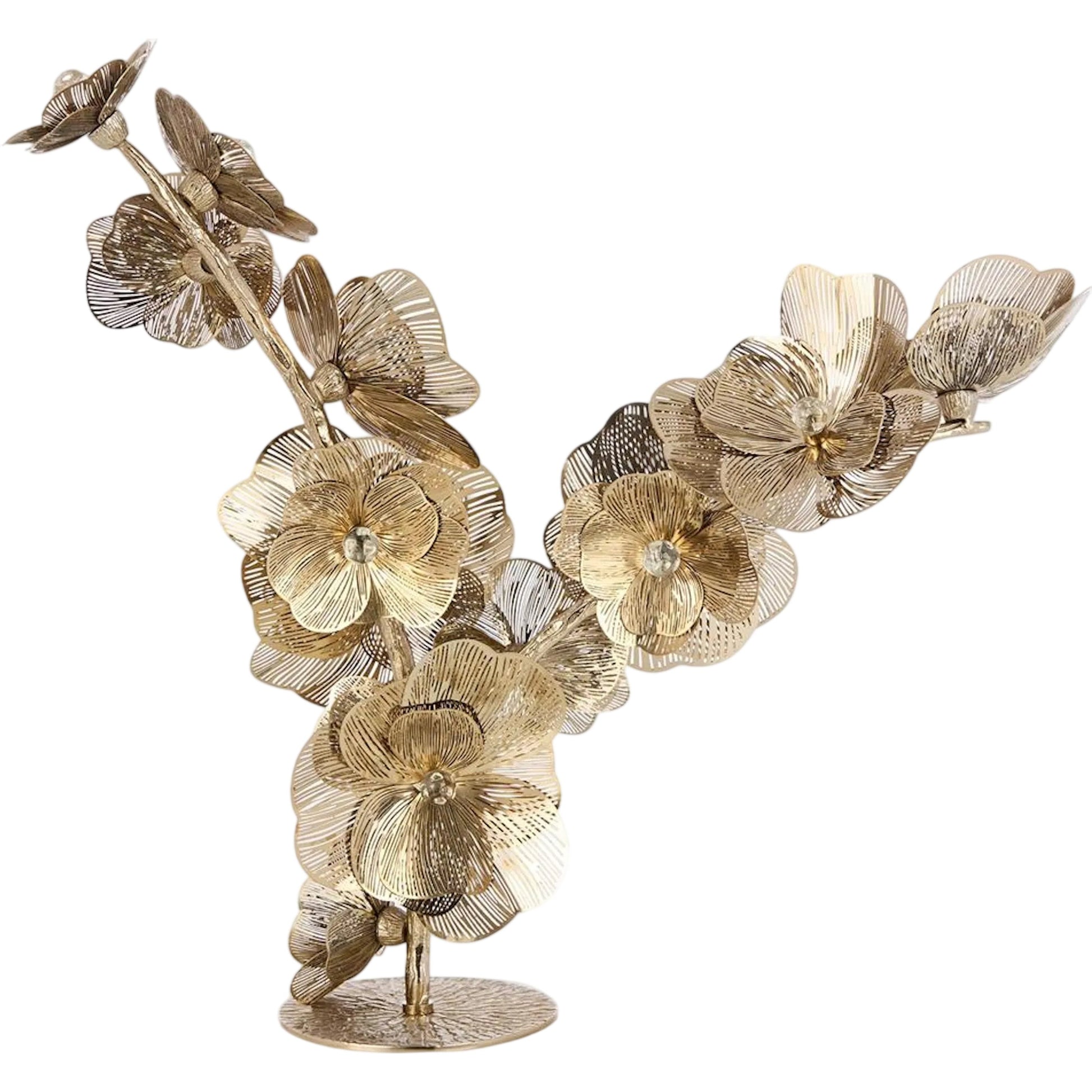 Golden Camellia Sculpture on Marble by John-Richard. Made from unique in a unique style.