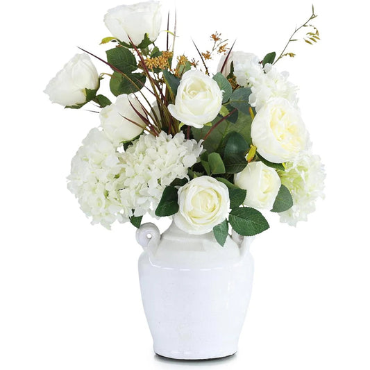 European Classic Garden by John-Richard in white, green. Made from clay, roses, hydrangeas in a unique style.