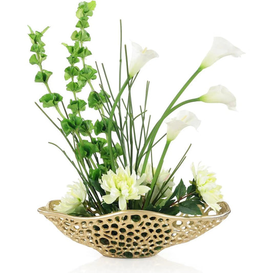 Bells and Callas by John-Richard in green, white and brass. Made from aluminum in a unique style.