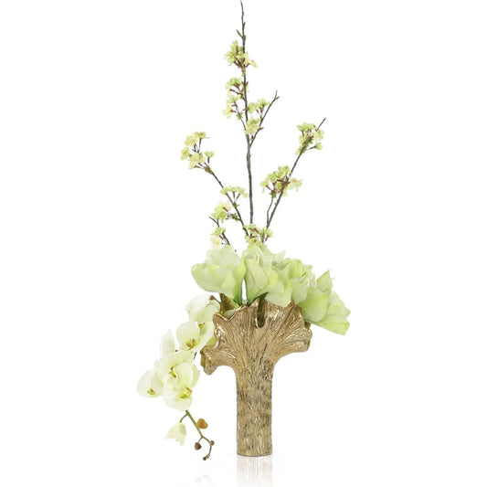 Amaryllis Blooms by John-Richard in green, gold and hand-crafted. Made from aluminum in a unique style.