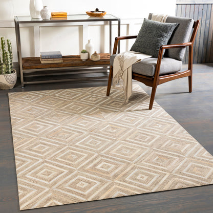 Jardin JRD-2300 Rug by Surya in light gray, light beige, oatmeal, medium gray, dark brown. Made from 60% wool, 40% leather in a unique style.