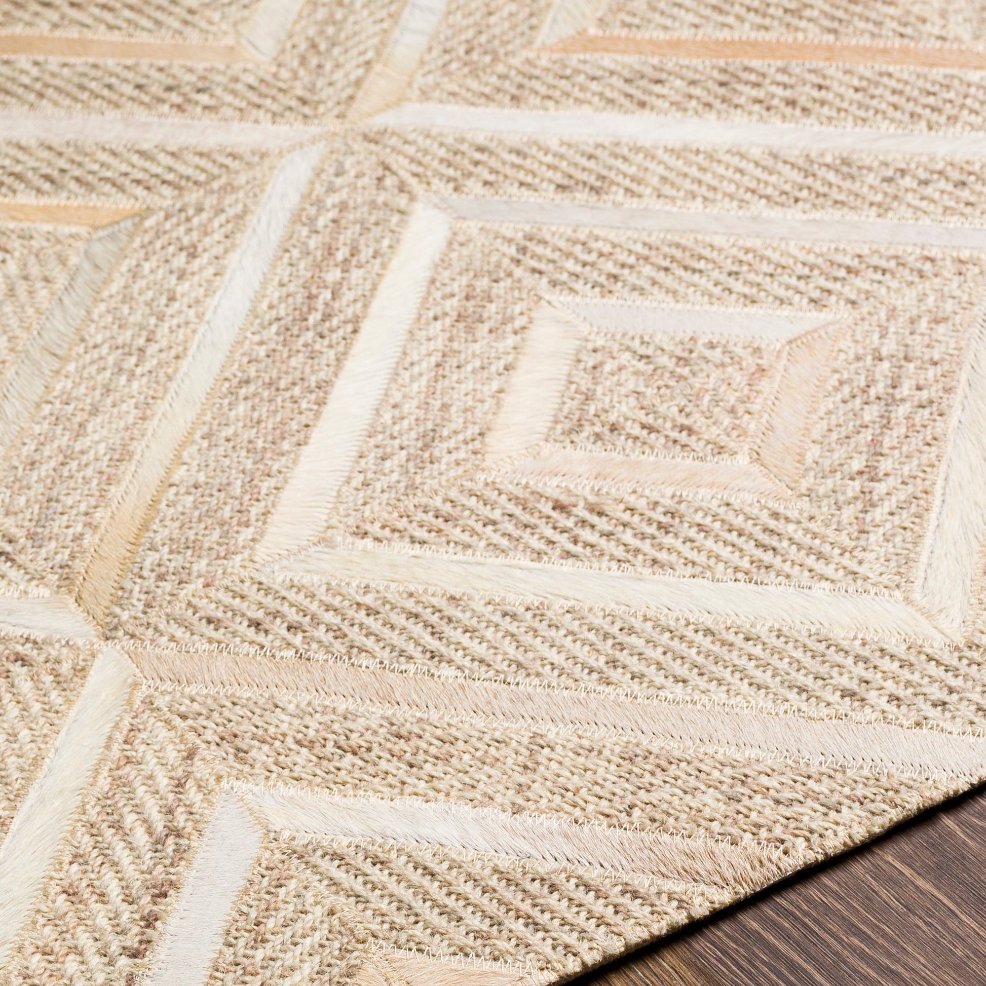 Jardin JRD-2300 Rug by Surya in light gray, light beige, oatmeal, medium gray, dark brown. Made from 60% wool, 40% leather in a unique style.