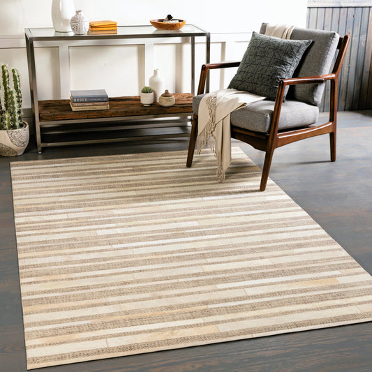 Jardin Rug - 29484 by Surya in light gray, light beige, oatmeal, medium gray, dark brown. Made from 60% wool, 40% leather in a unique style.
