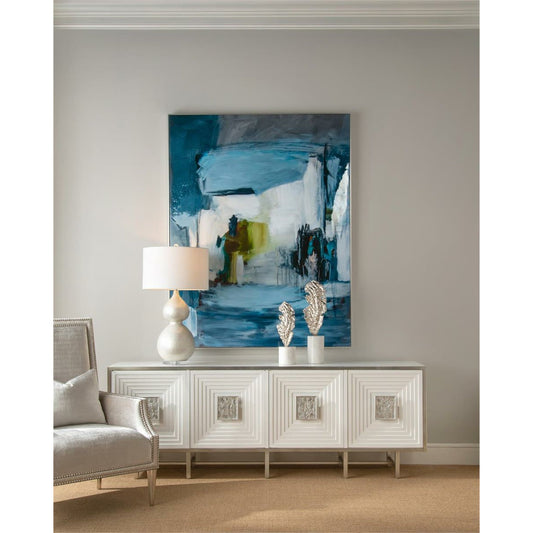 Pearlized Gourd Table Lamp by John-Richard in nickel, white. Made from cotton, glass, nickel in a modern style.