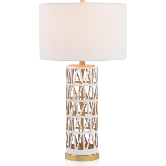 Lattice Carved Table Lamp by John-Richard in cream, gold. Made from unique in a modern style.