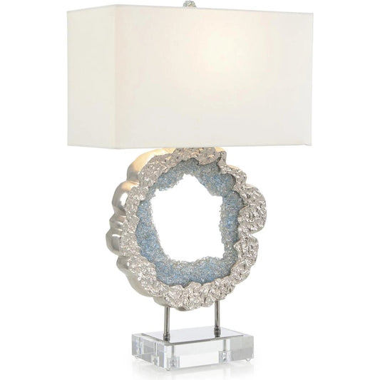 Hammered Nickel & Sea Blue Geode Table Lamp by John-Richard in sea blue and nickel. Made from unique in a modern style.