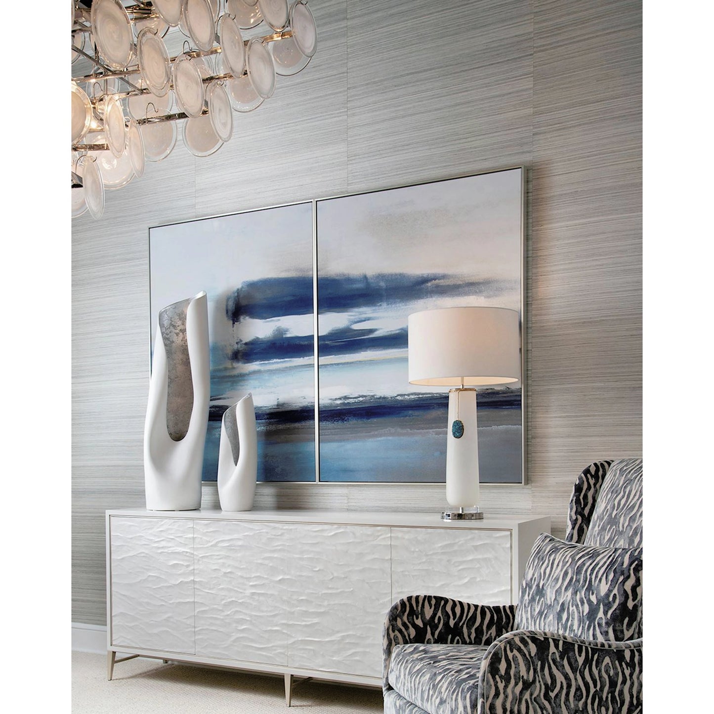 003 SI-2171477 | Lifestyle | Rounded Cerulean Table Lamp by John-Richard. Made from unique in a modern style.