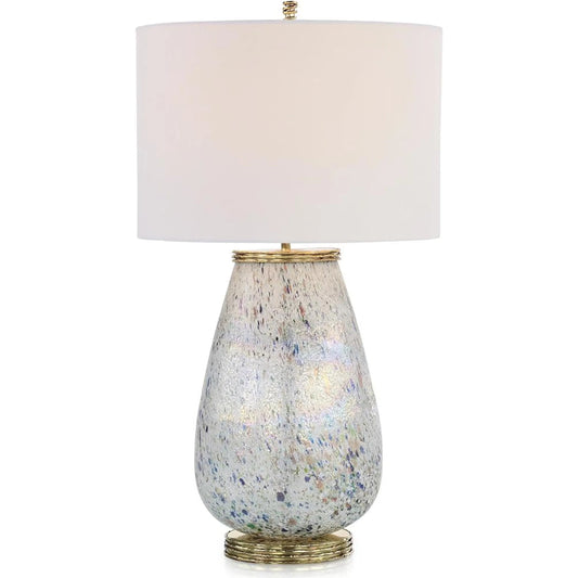 Chione Table Lamp by John-Richard in multicolored, brass, white and polished brass. Made from art glass, brass, linen in a unique style.