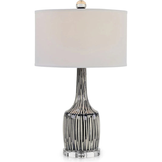Duality Table Lamp by John-Richard in navy blue, white, clear. Made from ceramic, taper, acrylic, linen in a unique style.