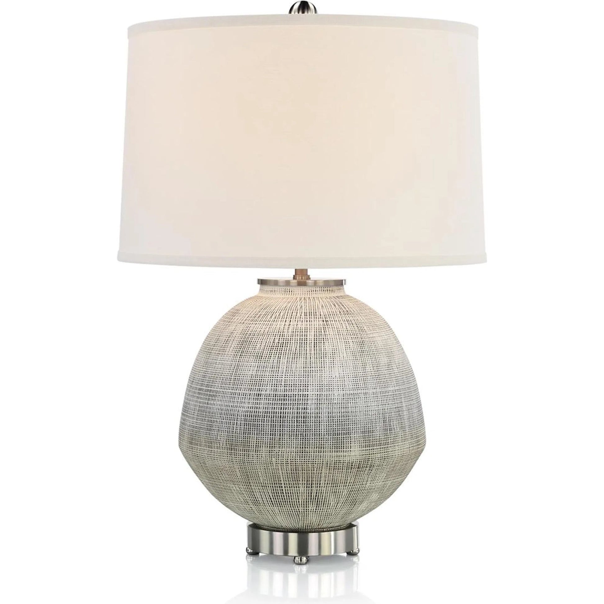 Crosshatch Table Lamp by John-Richard in nickel, gray, white and nickel. Made from ceramic, fabric, metal in a transitional style.