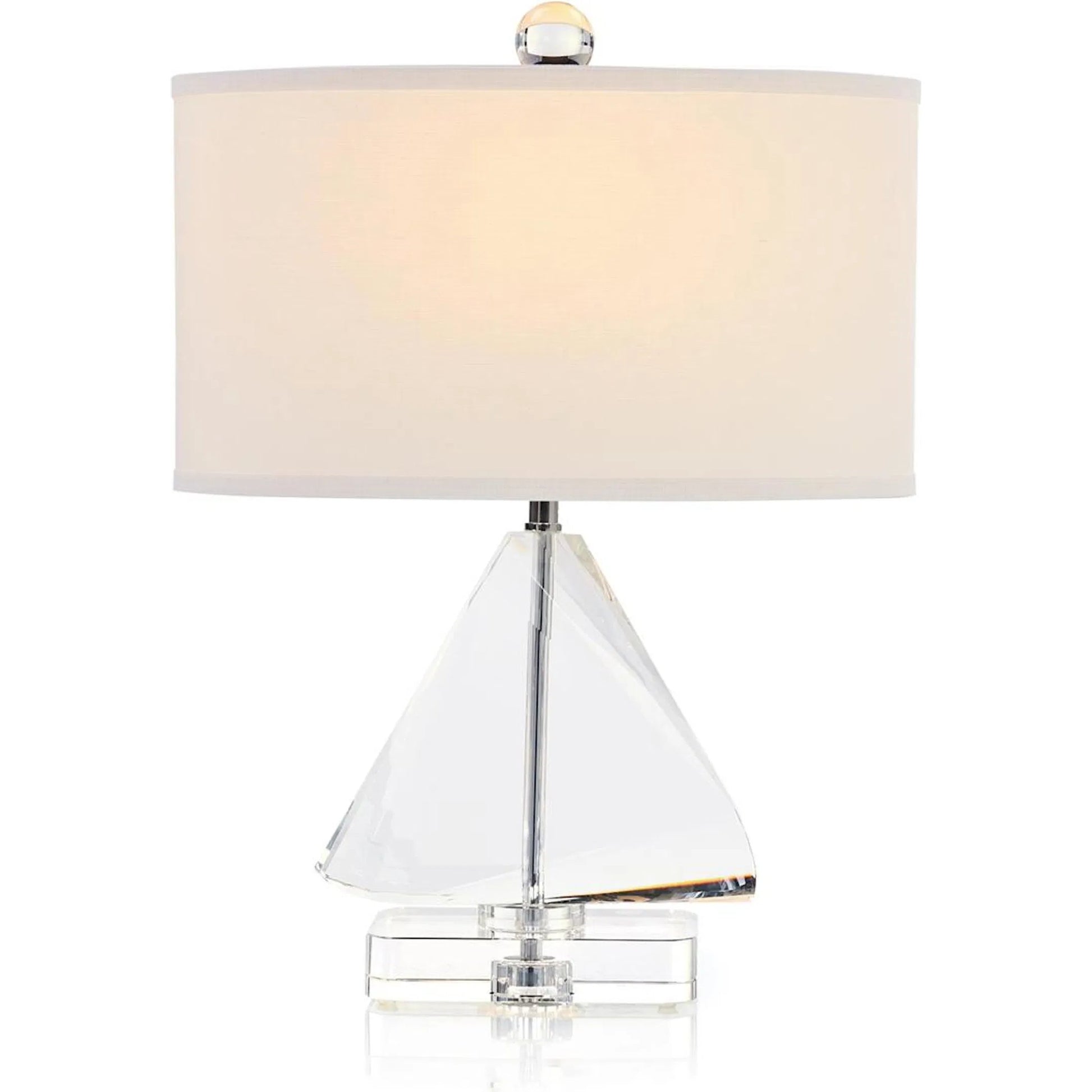 Acute Table Lamp by John-Richard in clear, nickel, white and polished nickel. Made from clear crystal, nickel, drum in a modern style.