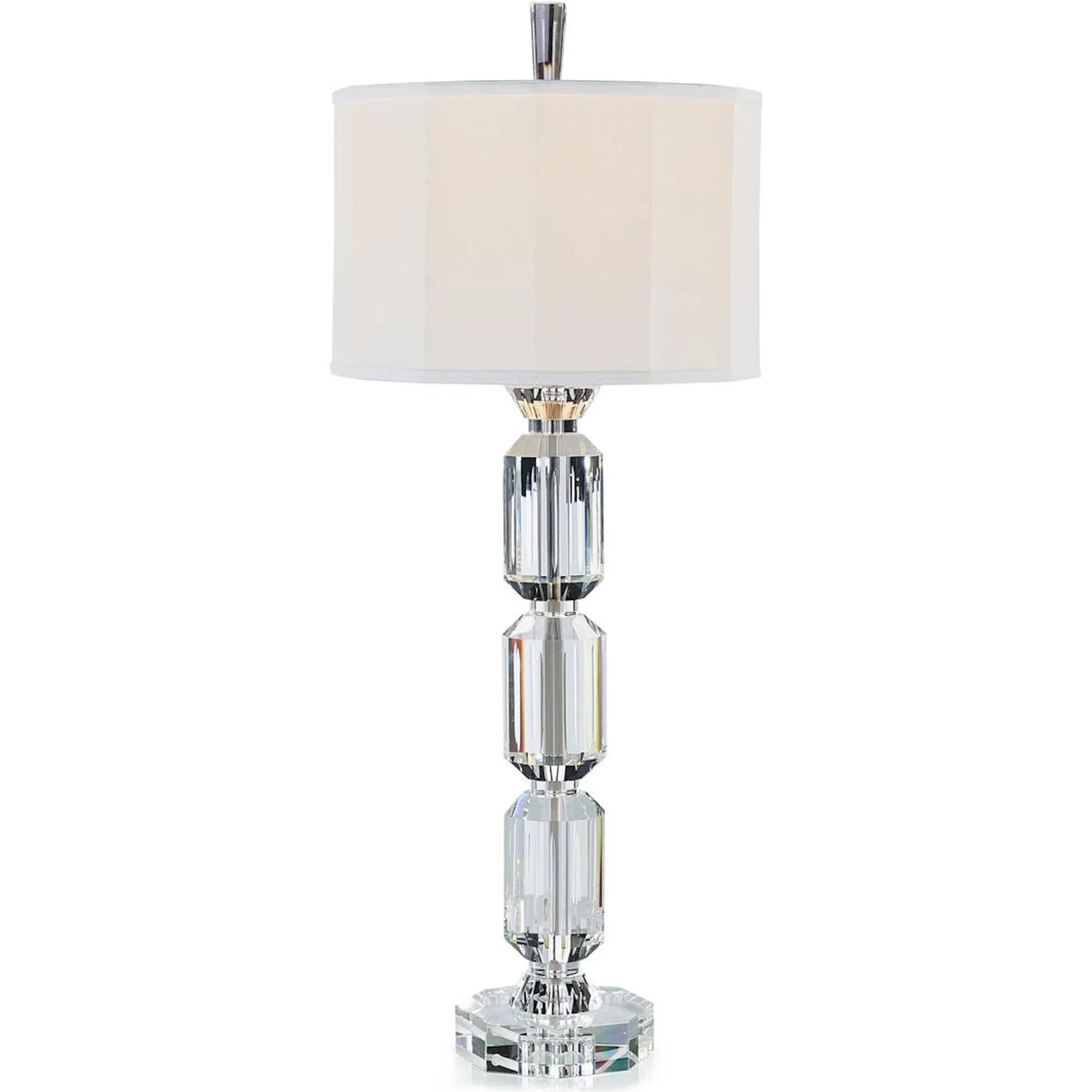 Cullinan Table Lamp by John-Richard in clear, white. Made from crystal, fabric in a modern style.