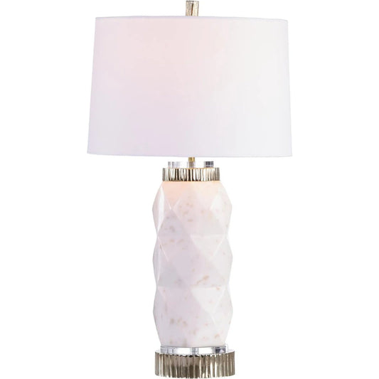 Patagonia Table Lamp by John-Richard in white stone, champagne. Made from unique in a unique style.