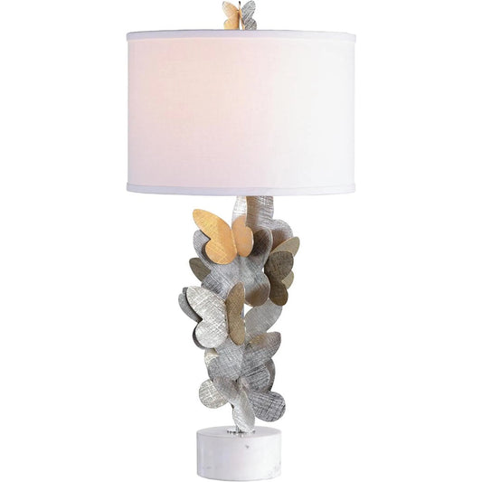 Dancing Butterflies Table Lamp by John-Richard in nickel, champagne, white and polished nickel. Made from brass, marble, linen in a unique style.