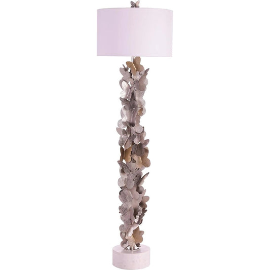 Dancing Butterflies Floor Lamp by John-Richard in nickel, champagne, white and polished nickel. Made from marble, brass, linen in a unique style.