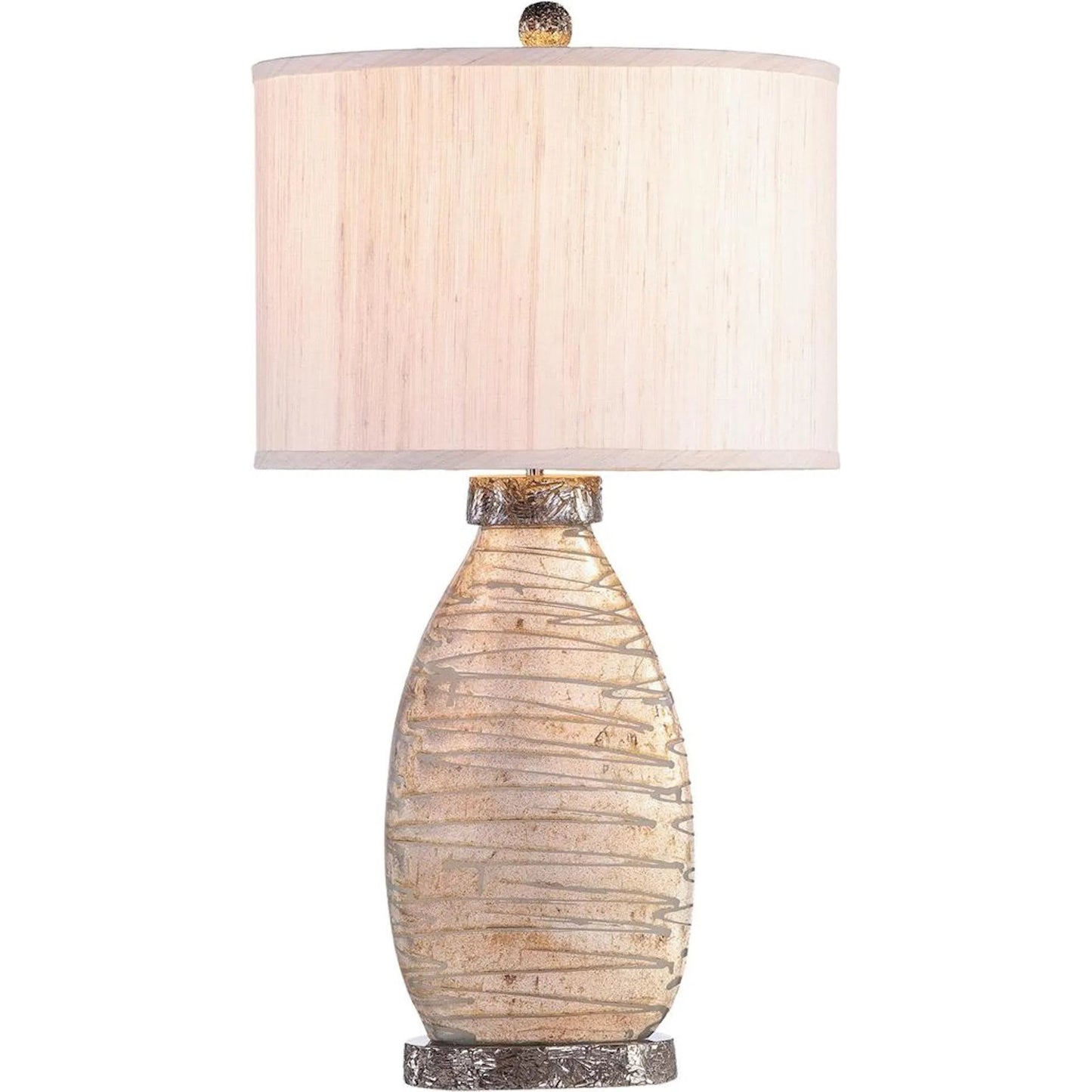 001 SI-2373131 | Primary Silo | Coppertone Table Lamp by John-Richard in nickel, beige and antique mercury. Made from art glass, metal, fabric in a modern style.