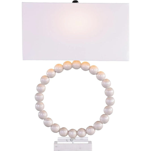 Collana Table Lamp by John-Richard in white, clear and pearl white. Made from iron, marble, acrylic, linen in a unique style.