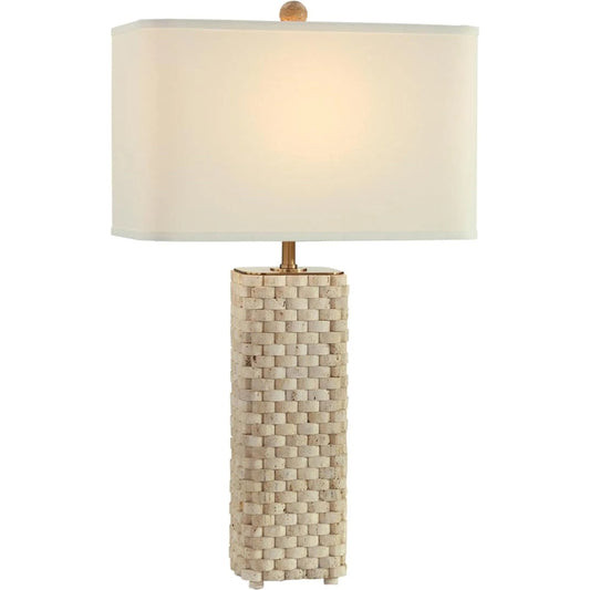 Travertine Weave Table Lamp by John-Richard in beige, antique brass. Made from unique in a unique style.