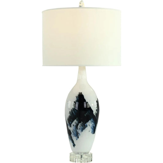 Beira Table Lamp by John-Richard in white, deep blue, clear, gold and glazed. Made from porcelain, crystal, linen in a unique style.