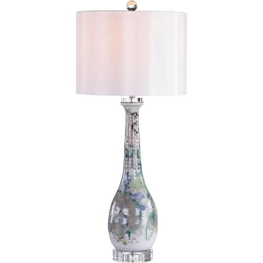 Aquarelle Buffet Lamp by John-Richard in multicolored, clear, white and polished nickel. Made from porcelain, crystal, linen in a unique style.