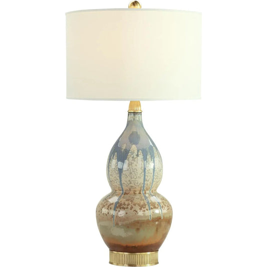 Overflow Round Table Lamp by John-Richard in brown, blue, polished brass. Made from unique in a eclectic & global style.