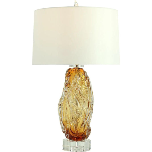 Baltic Table Lamp by John-Richard in amber, clear, white and hand-blown. Made from art glass, crystal, linen in a unique style.