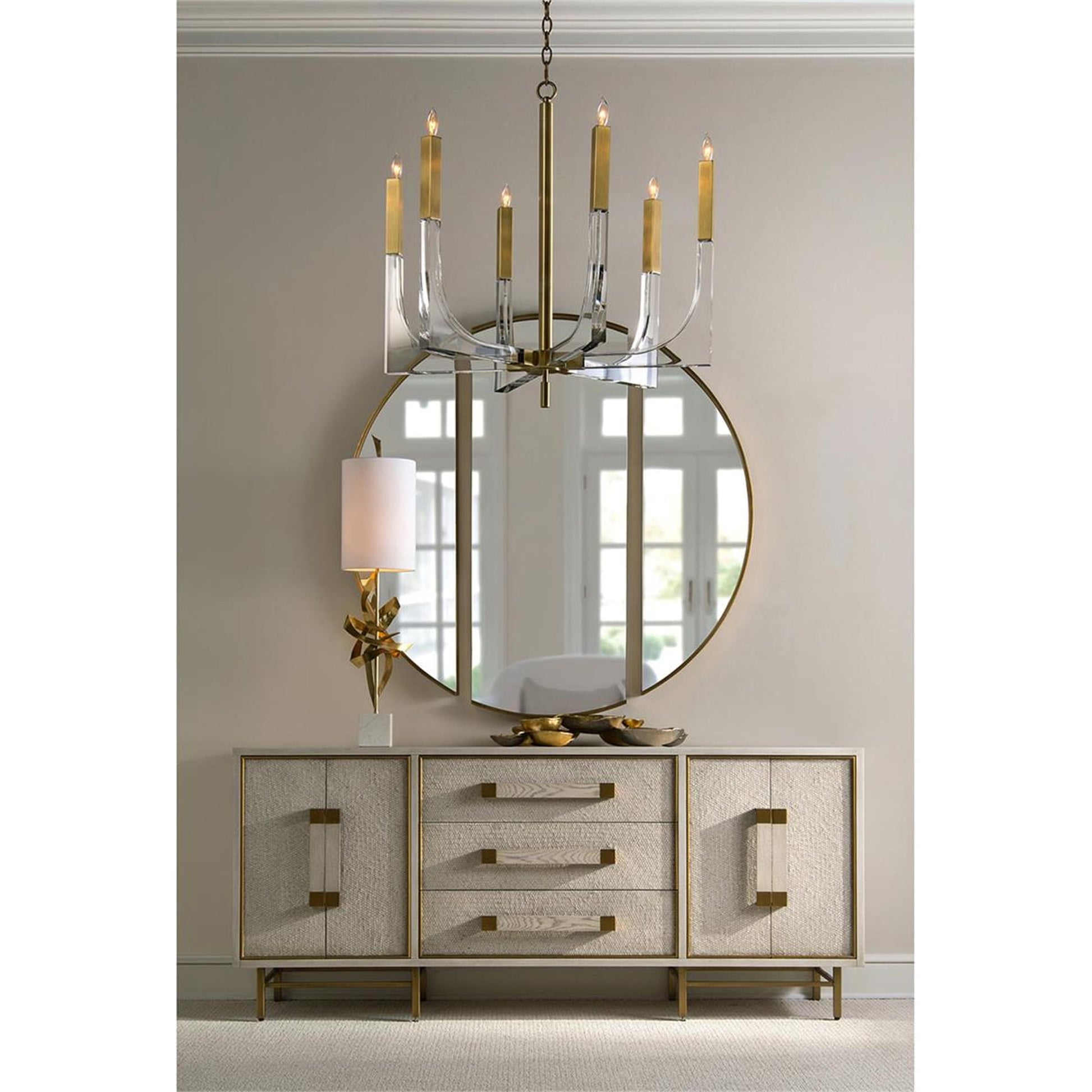 Architectural Table Lamp - by John-Richard in brass, gold, white. Made from brass in a modern style.