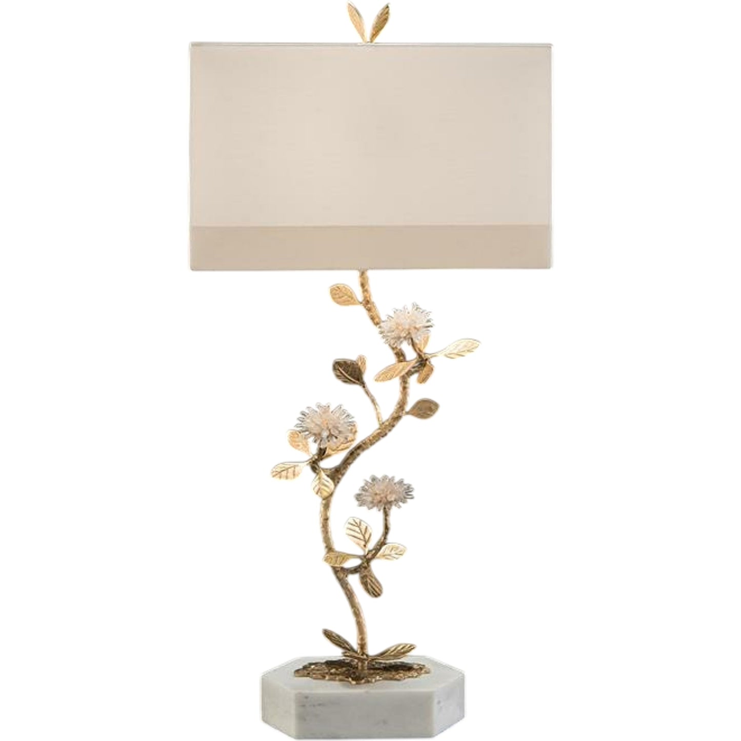 001 SR-865255 | Primary Silo | Quartz Flower Table Lamp by John-Richard in brass, white. Made from brass, crystal in a modern style.