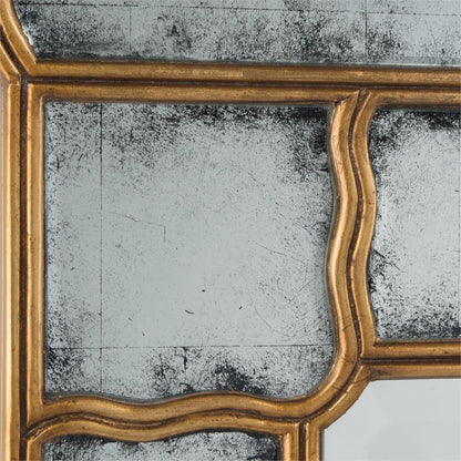 Isabella Mirror by John-Richard in natural and old gold. Made from acacia wood, eglomise, clear mirror with bevel in a cottage & farmhouse style.