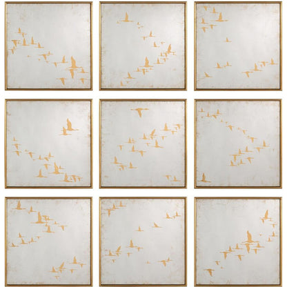 Migration Mirrors by John-Richard in gold. Made from steel in a modern style.
