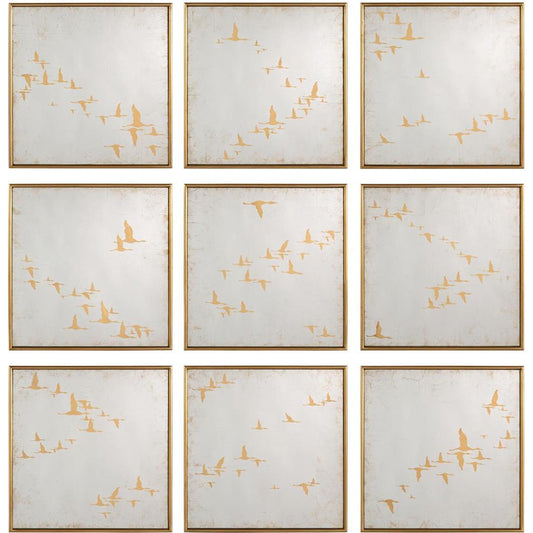 Migration Mirrors by John-Richard in gold. Made from steel in a modern style.