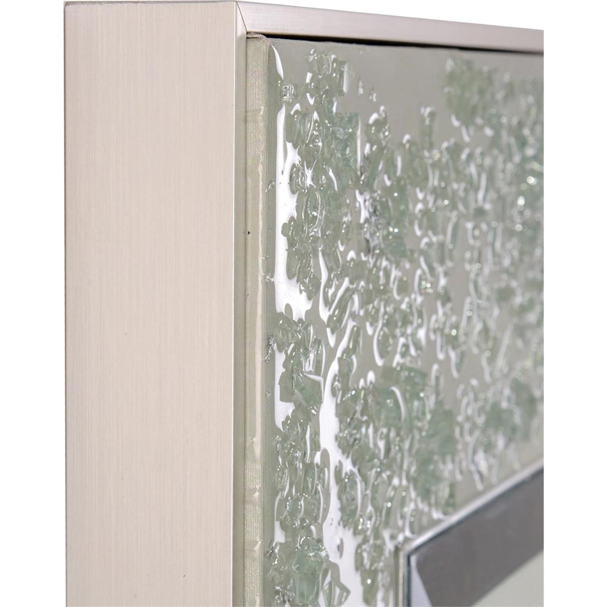 Mary Hong's Mirror by John-Richard in silver and resin over giclee. Made from canvas, epoxy resin, mirror, poplar wood, tempered glass, pterosernum javanicus wood in a transitional style.