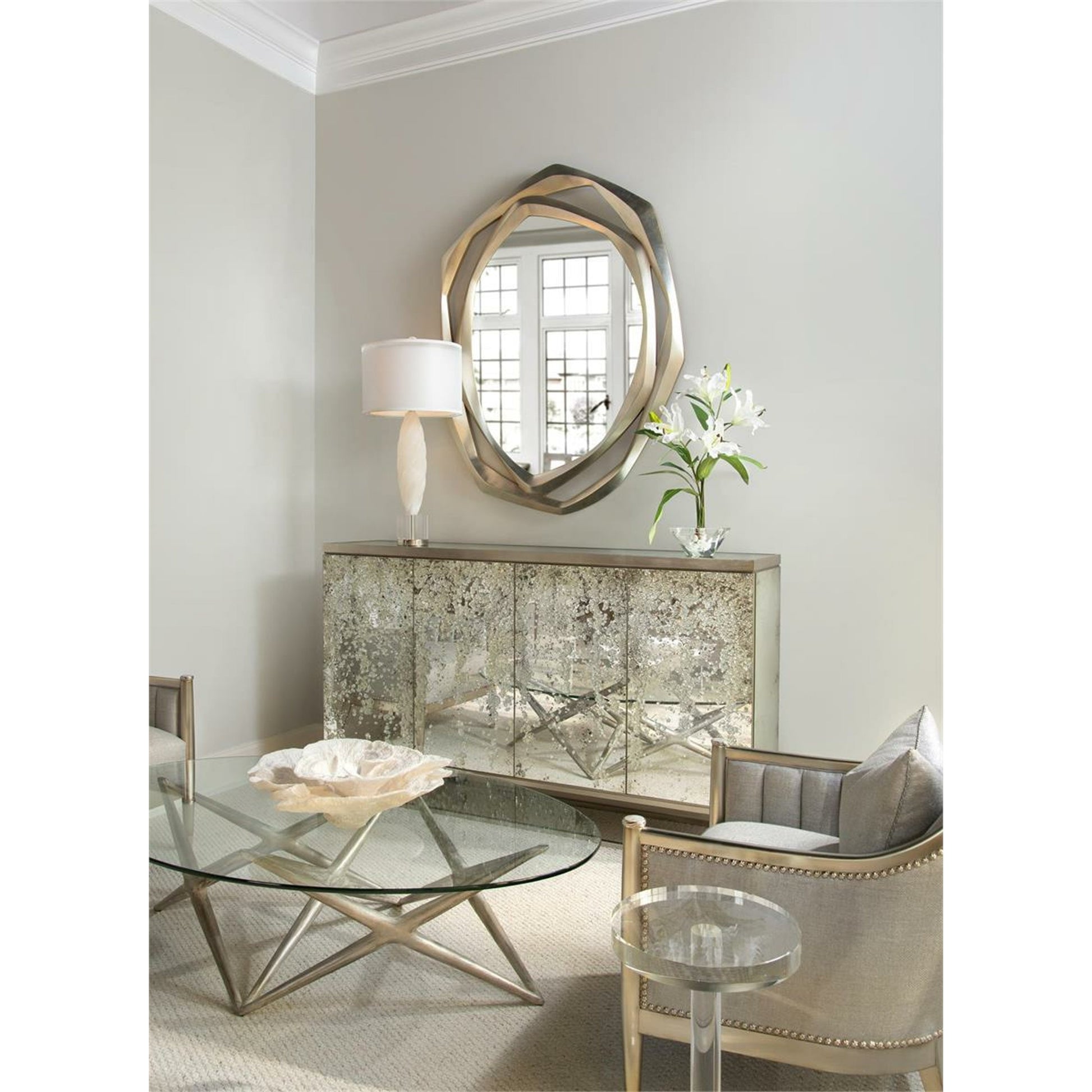Grays Mirror by John-Richard in champagne, silver and champagne. Made from mdf, beech solid in a modern style.