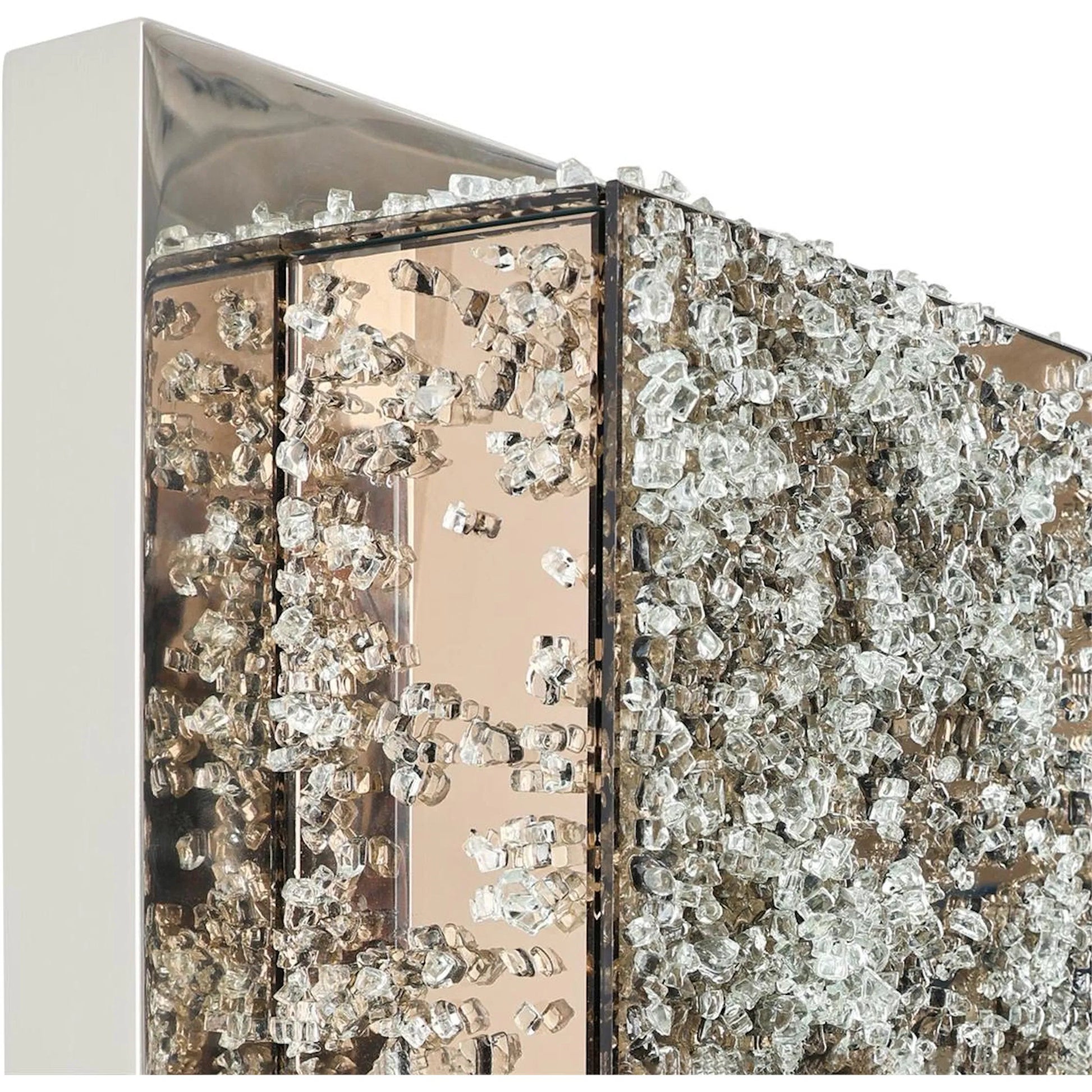 Bansa Mirror by John-Richard in bronze and polished stainless steel. Made from bronze, crushed glass nuggets in a modern style.
