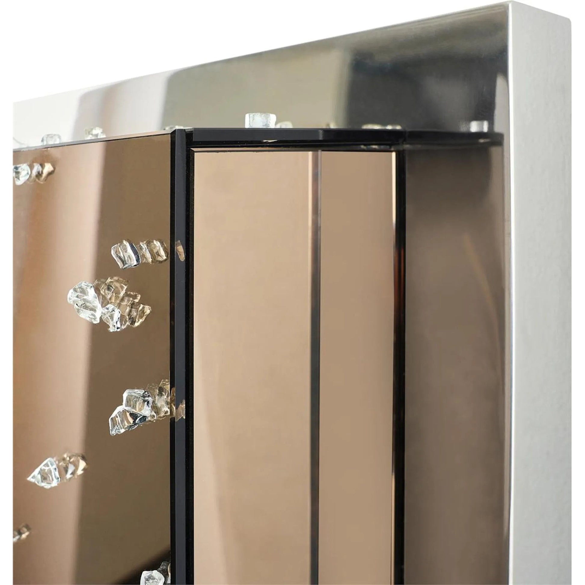 Bansa Mirror by John-Richard in bronze and polished stainless steel. Made from bronze, crushed glass nuggets in a modern style.
