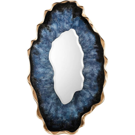 Dirillo Tall Mirror by John-Richard in blue, white, gold and blue agate, valyrian gold. Made from glass, agate stone in a unique style.