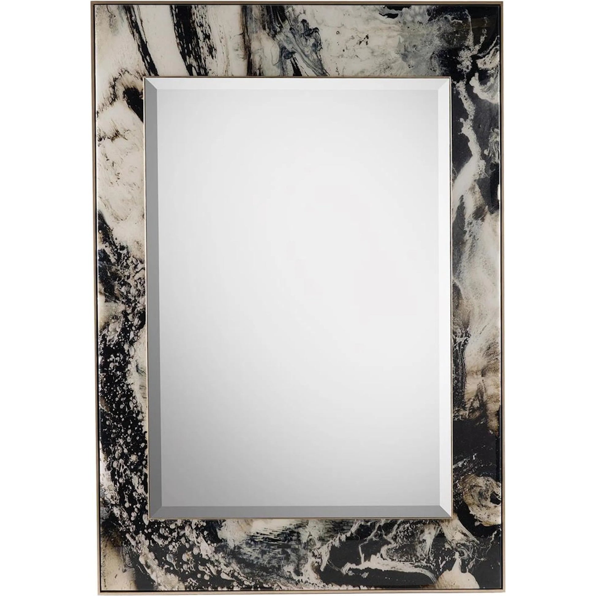 Brendan Parker's Hypnotic Mirror by John-Richard in black, white, brown, champagne silver and glossy vitreous. Made from glass in a modern style.