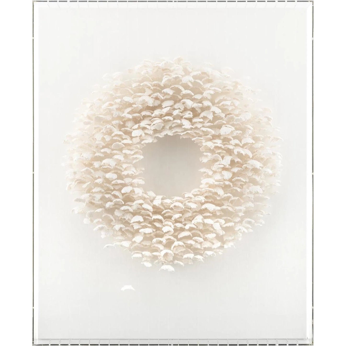 000 SI-2373225 | Primary Silo | Ethereal Wreath by John-Richard in white, off-white. Made from paper, linen, thread, acrylic in a transitional style.