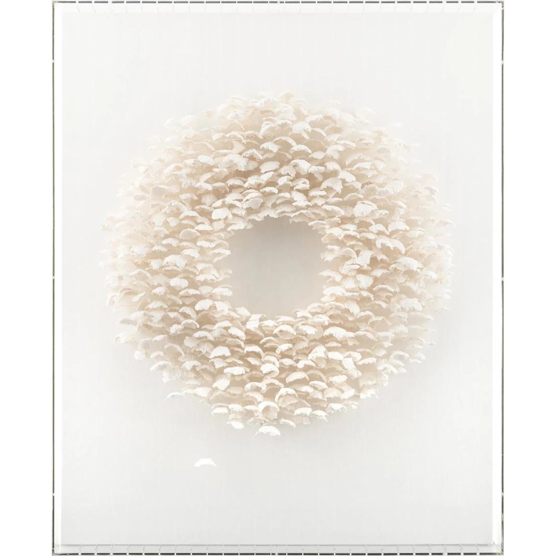 Ethereal Wreath by John-Richard in white, off-white. Made from paper, linen, thread, acrylic in a transitional style.