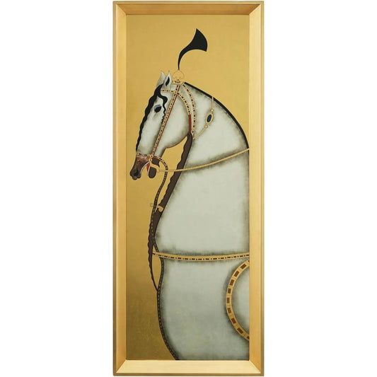 Antiquated Horse Panel I by John-Richard in gold, white, black. Made from glass in a unique style.