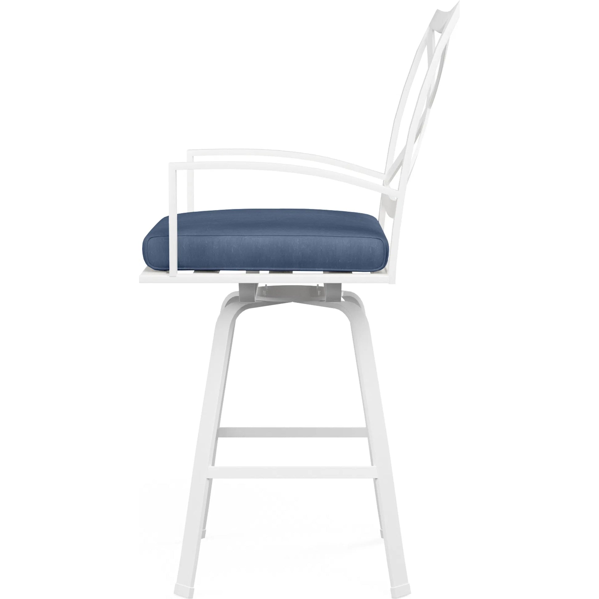 Bristol Outdoor Swivel Counter Stool in Canvas Flax w/ Self Welt by Sunset West. Made from aluminum in a modern style.