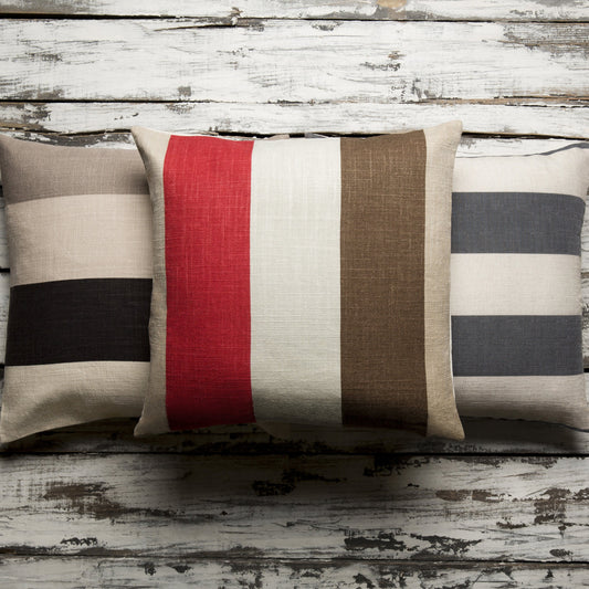 Simple Stripe Pillow - 13289 by Surya in beige, charcoal, taupe. Made from 80% viscose, 20% linen in a modern style.