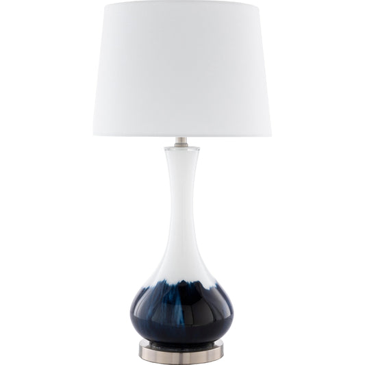 Julissa Table Lamp by Surya in multi and white, navy. Made from linen, glass, metal in a modern style.